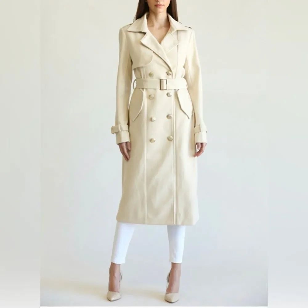 Ioana Gold Buttons Trench Coat in Beige